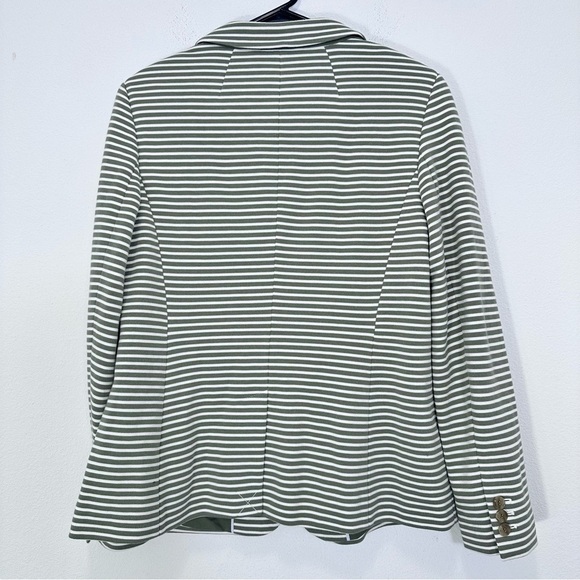 Talbots Size 10 Sweater Blazer Green Cream Striped Soft Cotton Aberdeen Casual - Picture 9 of 9